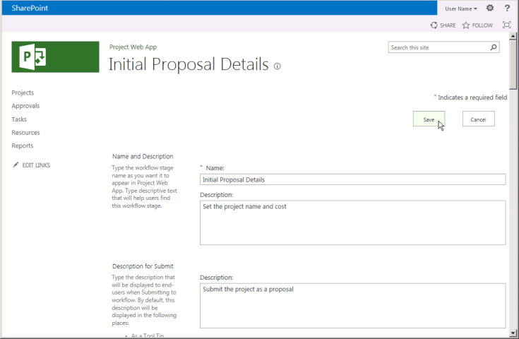 Adding a workflow stage in Project Web App