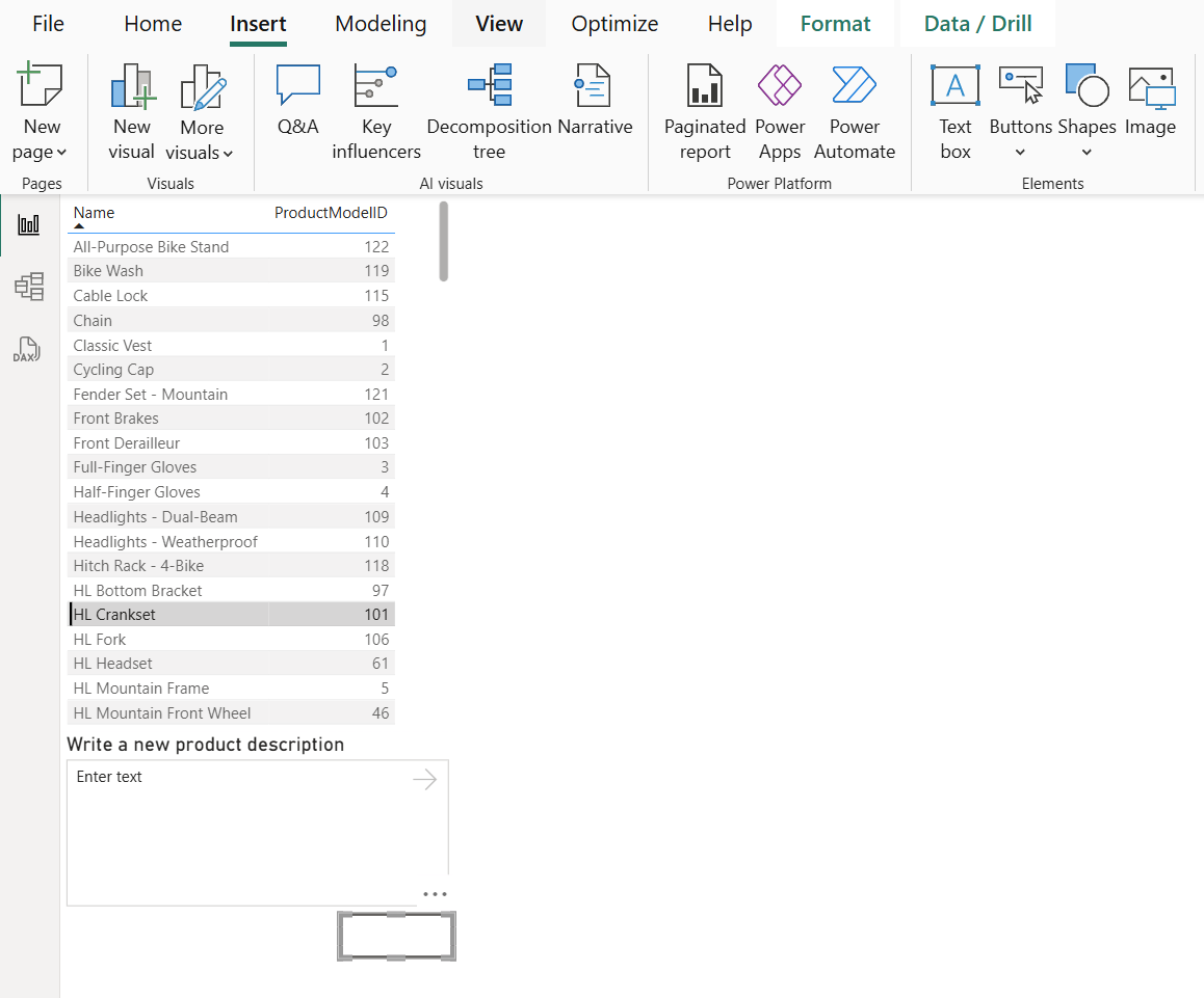 Screenshot that shows the Power BI report with a button added to it.