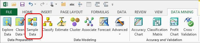 Partition Data wizard in Data Mining ribbon