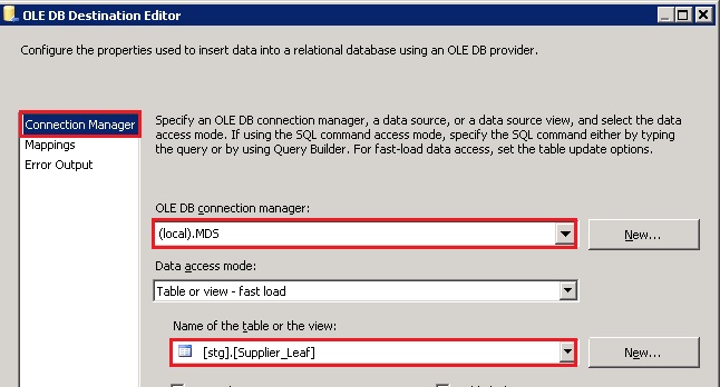 OLEDB Destination Editor