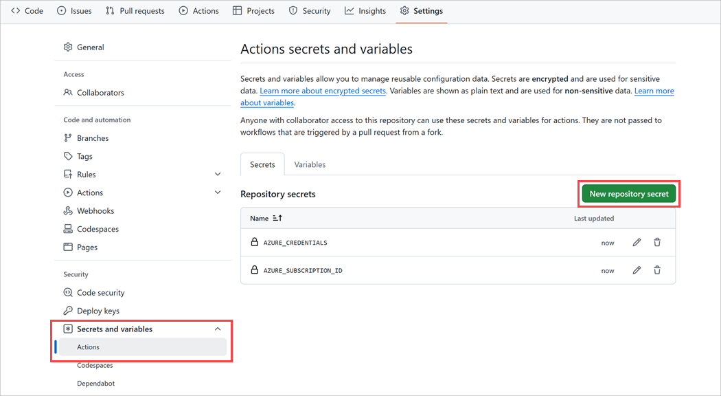 Screenshot of the GitHub portal interface for creating a secret.
