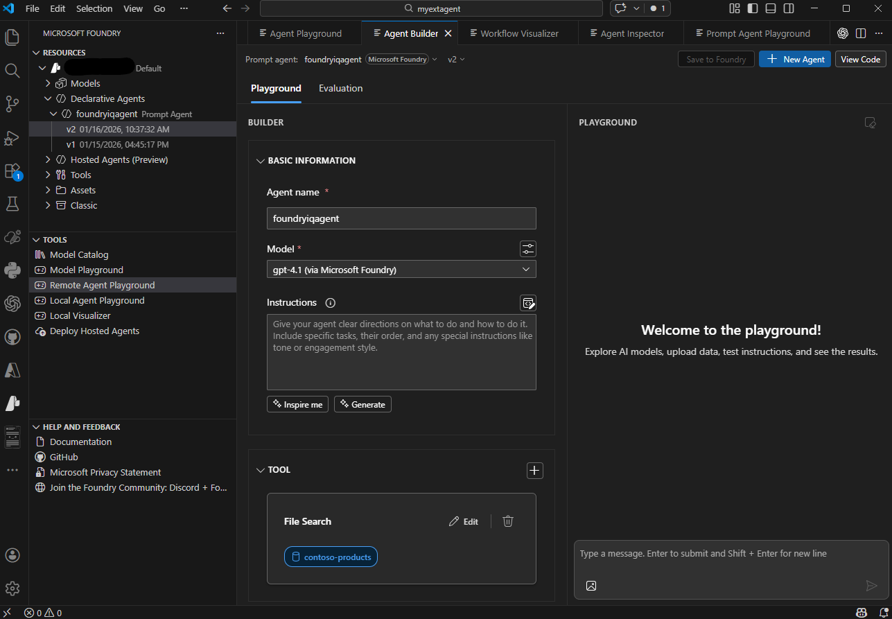 Screenshot of the Microsoft Foundry VS Code extension interface showing the Resources, Tools, and Help and Feedback sections.
