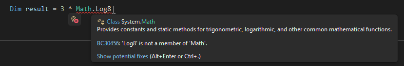 Screenshot of a squiggle underline in Visual Studio.