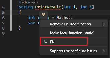 Screenshot that shows the Quick Action GitHub Copilot option for the light bulb.