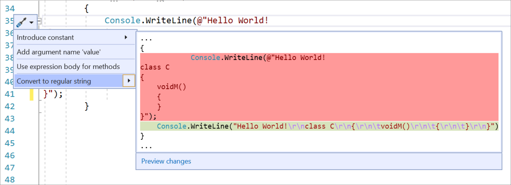 Screenshot of Convert to regular string.