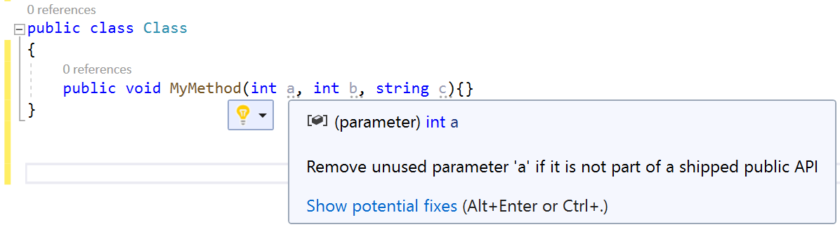 Screenshot of Unused parameter.