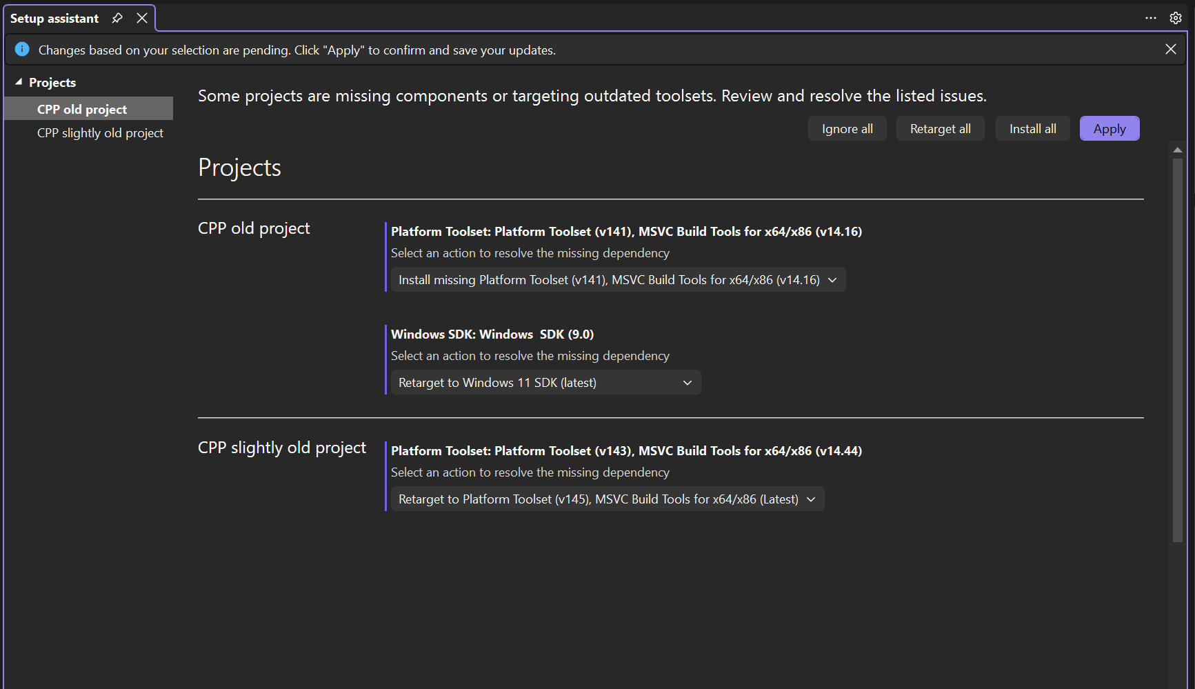 Screenshot of the C++ Setup Assistant.