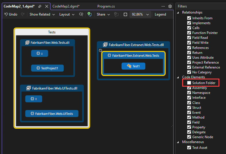 Screenshot that shows how to filter containers to simplify the view.