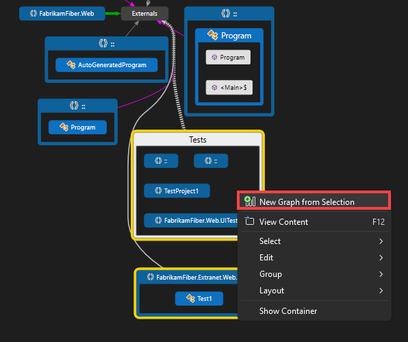Screenshot that shows how to show selected items on a new code map.