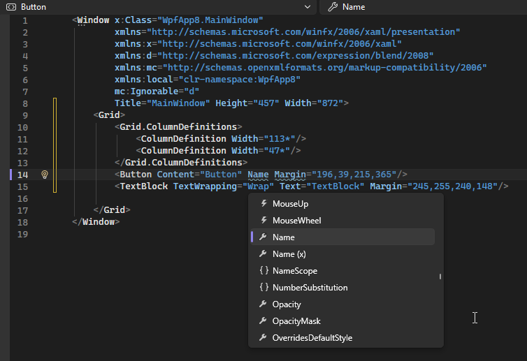 Screenshot that shows XAML view.