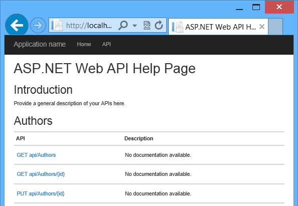 Captura de pantalla de la página de ayuda generada automáticamente en la que se muestra una lista de vínculos a la documentación de las características de api.