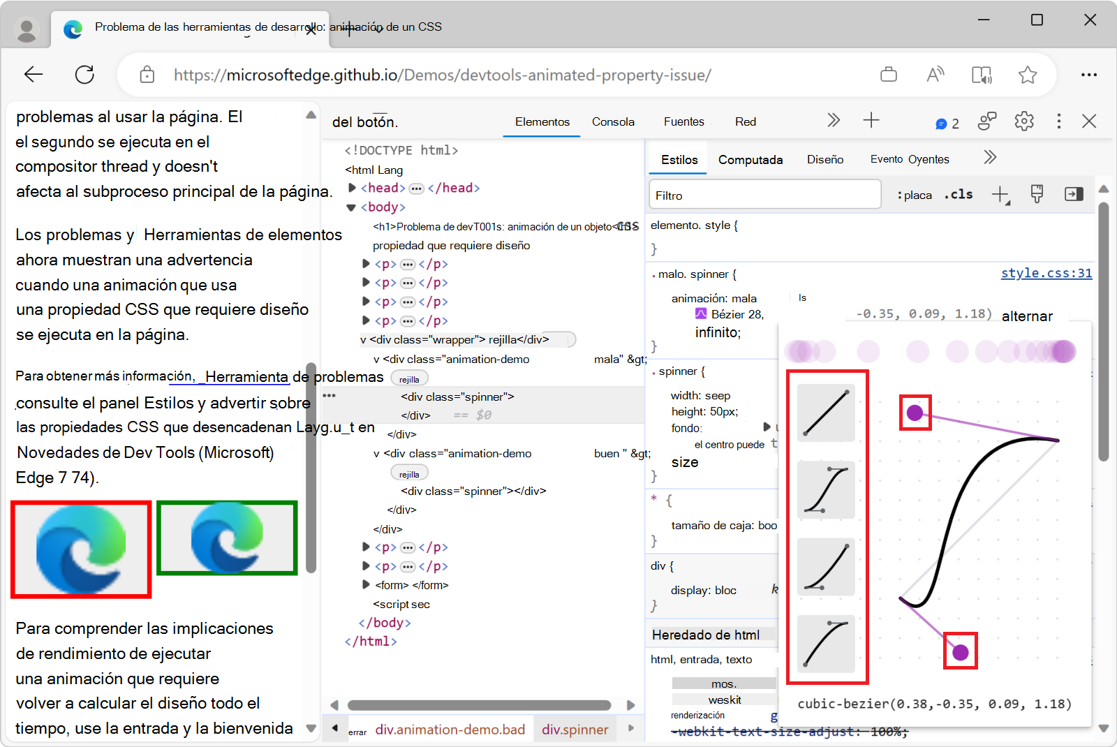 Efecto de los cambios realizados en el Editor de aceleración