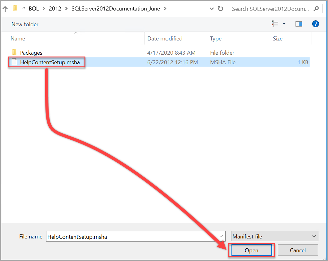 Abra el archivo del contenido de ayuda de SQL Server 2012 Setup.msha.