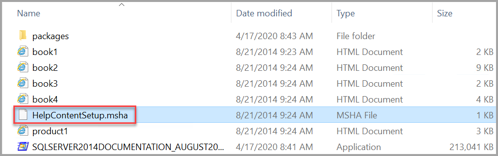 Archivo de instalación de la documentación de ayuda de SQL Server 2014