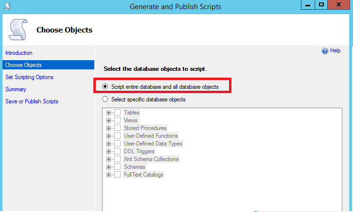 Captura de pantalla de Generar scripts para objetos.