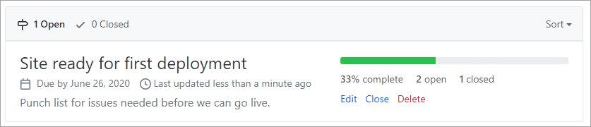Captura de pantalla de un panel de proyecto de GitHub.