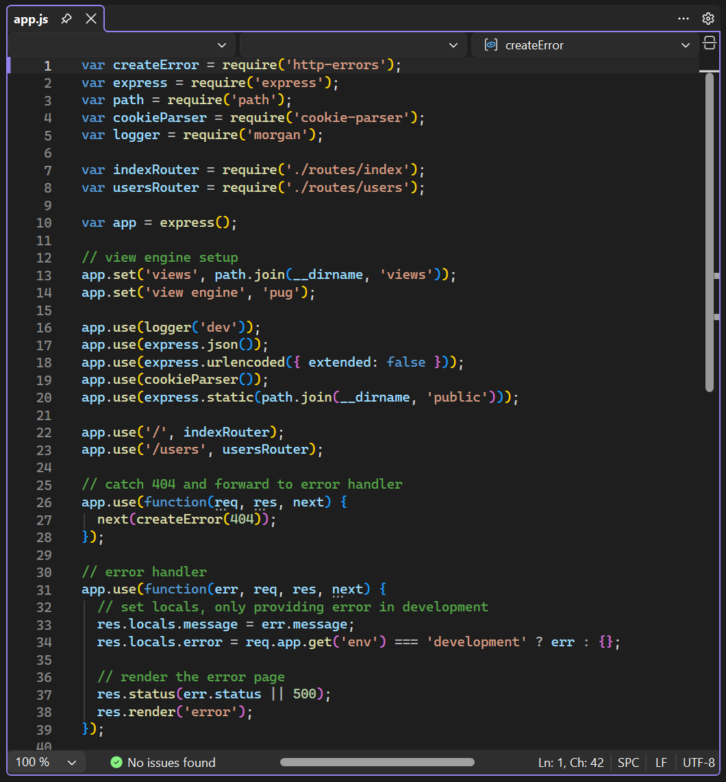 Screenshot del archivo de aplicación abierto en el editor en Visual Studio.