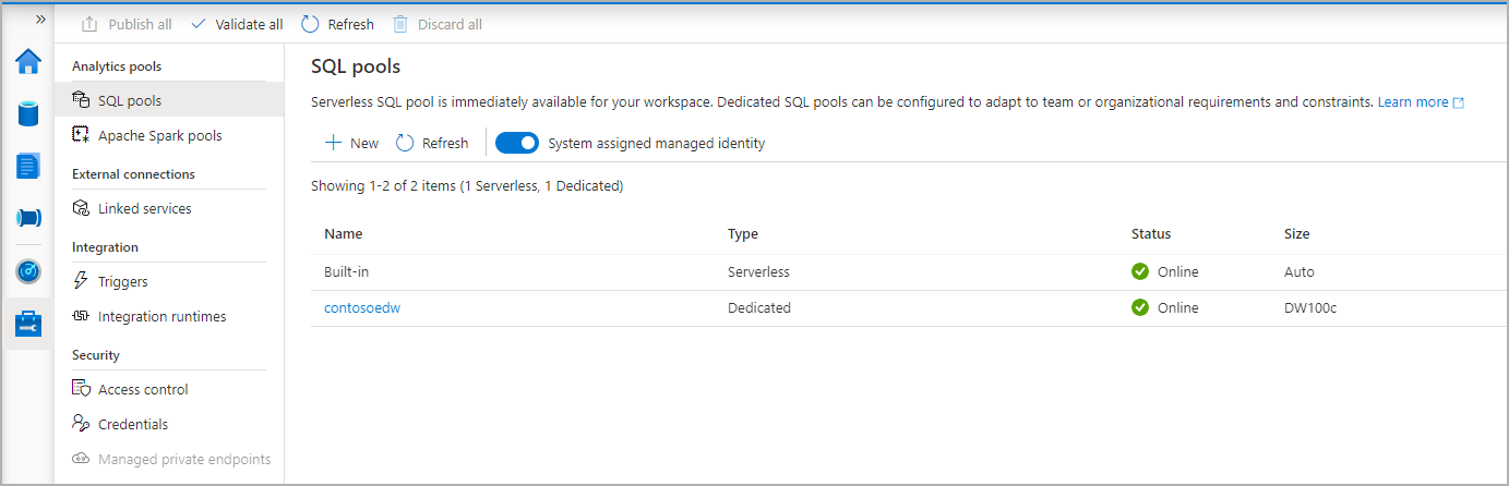 Capture d’écran du flux de création du pool SQL - provisionnement de ressources.