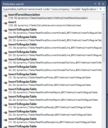 Screenshot of metadata search results in the Metadata search window.