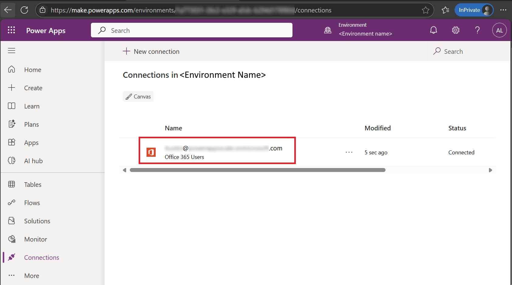 Sélectionnez une connexion dans Power Apps pour voir ses détails