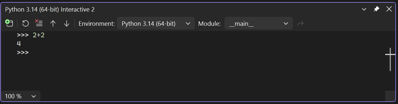 Capture d’écran montrant comment tester la prise en charge de Python à l’aide de la fenêtre interactive.