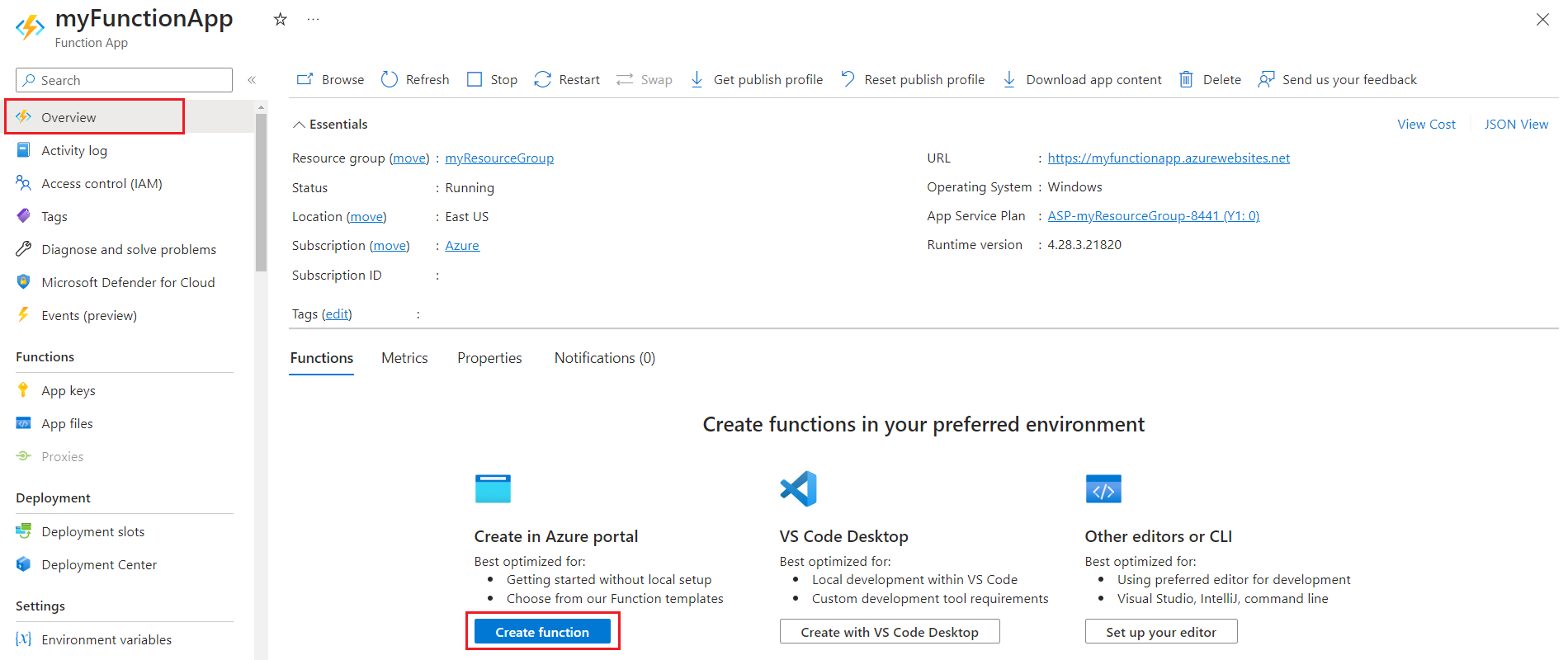 Screenshot dell'aggiunta di una funzionalità nel portale Azure.