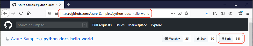 Fare il fork del repository di esempio su GitHub