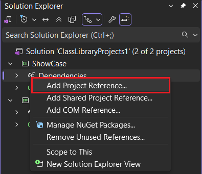 Aggiungi menu di scelta rapida di riferimento in Visual Studio