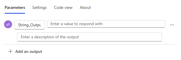Screenshot del parametro di output dell'azione di risposta.