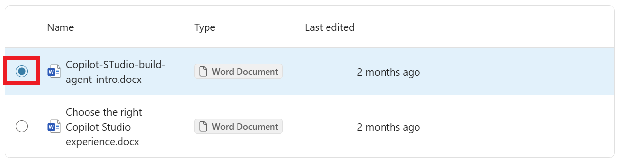 Screenshot che mostra la selezione delle fonti di conoscenza da includere nella generazione del caso di test.