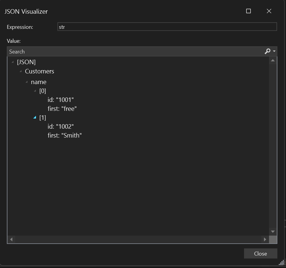 Screenshot del visualizzatore di stringhe JSON.