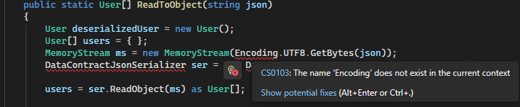 Screenshot che illustra come usare la lampadina per correggere il codice in Visual Studio.