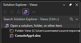 Screenshot della visualizzazione cartelle in Esplora soluzioni in Visual Studio.