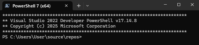 Screenshot dello strumento Developer PowerShell in Visual Studio.