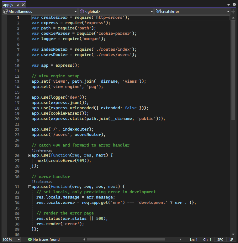 Screenshot dell'editor in Visual Studio.