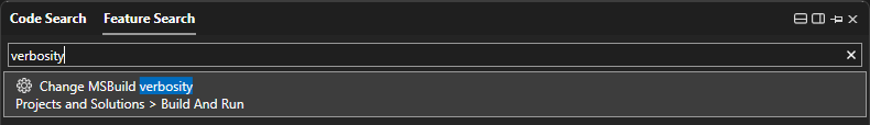 Screenshot della casella Di ricerca in Visual Studio.