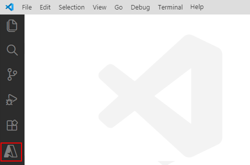Visual Studio Code、アクティビティ バー、選択した Azure アイコンを示すスクリーンショット。