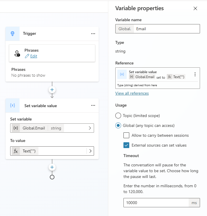 外部ソースから設定するグローバル変数の構成のスクリーンショット。