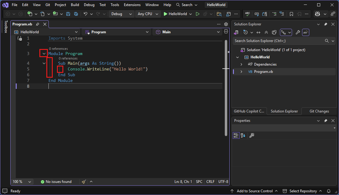 赤いボックスのVisual Studio IDEを示すスクリーンショット。