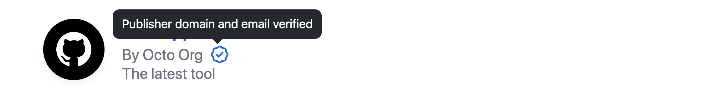 Afbeelding van een geverifieerde badge voor een GitHub-app.