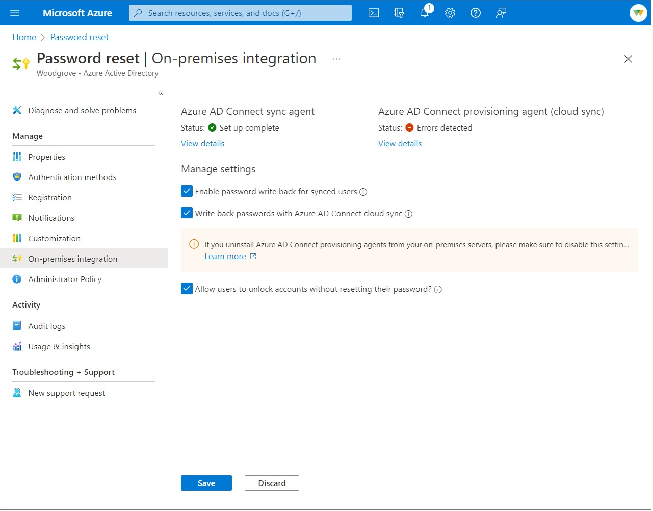 Ativar redefinição de senha de autoatendimento do Microsoft Entra para escrita de senha
