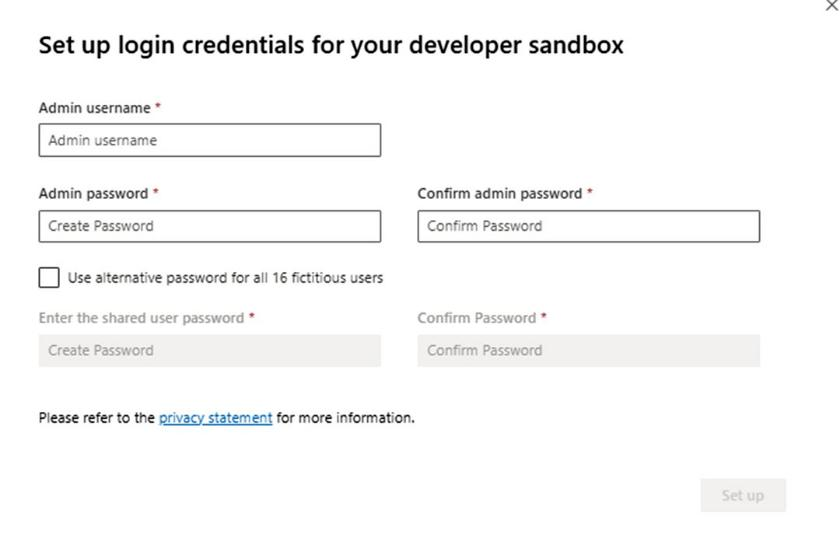 Configurar credenciais de login para sua área restrita do desenvolvedor - campos de nome de usuário e senha do administrador