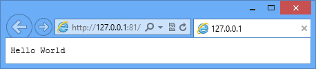 Um navegador da Web exibindo a página da Web Hello World