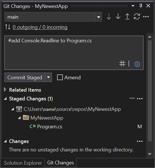 a caixa de diálogo de confirmação do Git no Visual Studio 2022.
