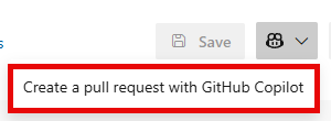 Captura de ecrã que mostra o menu suspenso do GitHub selecionado e a opção para iniciar um pull request do GitHub.