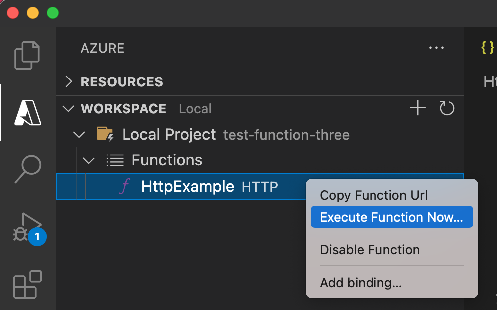  Captura de ecrã da função de execução agora a partir de Visual Studio Code.