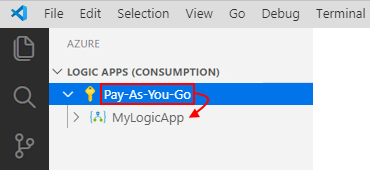 Captura de ecrã que mostra uma subscrição alargada do Azure com aplicações lógicas associadas.