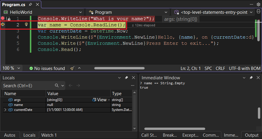 Visual Studio passo para o método - C#