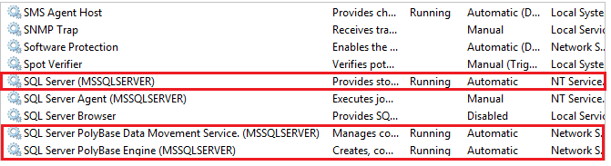 suspender e retomar serviços PolyBase em services.msc