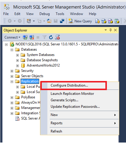 Captura de ecrã do comando 'Configurar Distribuição' no menu de atalhos.